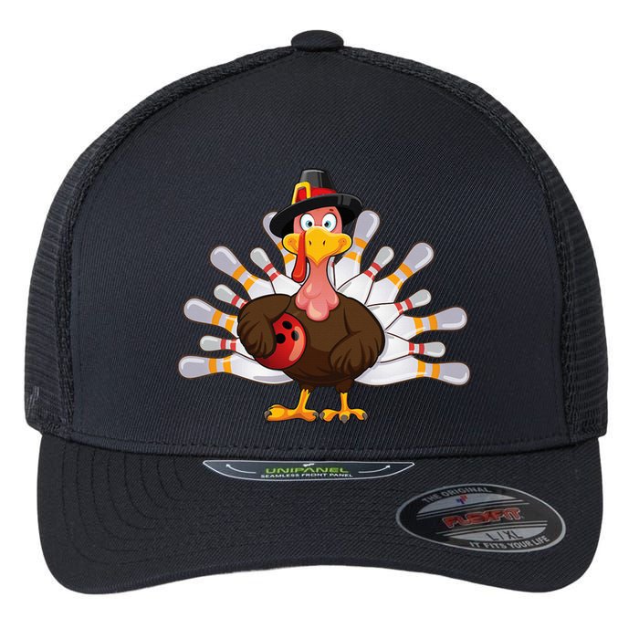 Funny Thanksgiving Turkey Bowling Pin Matching Team Flexfit Unipanel Trucker Cap