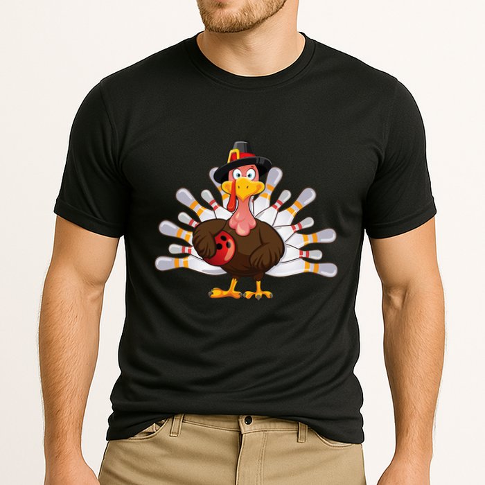 Funny Thanksgiving Turkey Bowling Pin Matching Team Performance Shirt