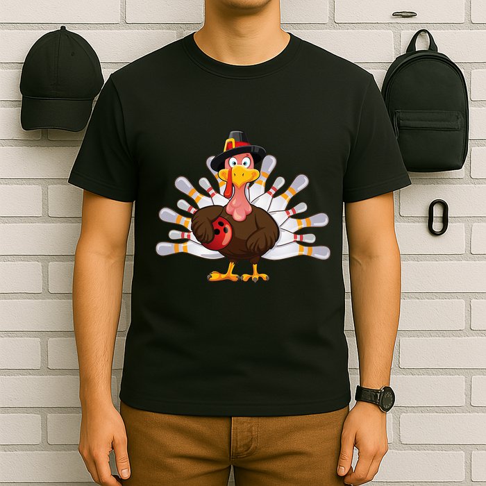 Funny Thanksgiving Turkey Bowling Pin Matching Team T-Shirt