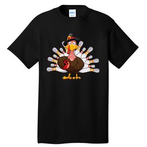 Funny Thanksgiving Turkey Bowling Pin Matching Team Tall T-Shirt