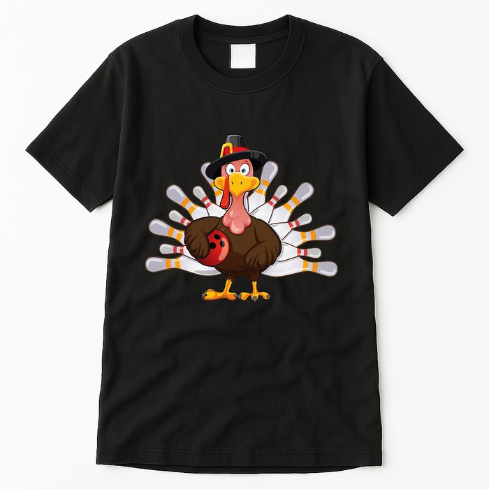 Funny Thanksgiving Turkey Bowling Pin Matching Team Tall T-Shirt