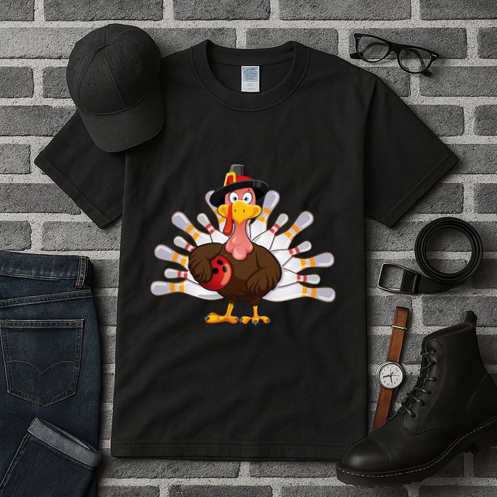 Funny Thanksgiving Turkey Bowling Pin Matching Team Tall T-Shirt