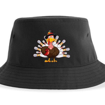 Funny Thanksgiving Turkey Bowling Pin Matching Team Sustainable Bucket Hat
