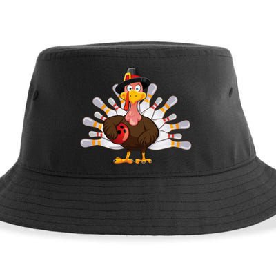 Funny Thanksgiving Turkey Bowling Pin Matching Team Sustainable Bucket Hat