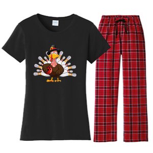 Funny Thanksgiving Turkey Bowling Pin Matching Team Women's Flannel Pajama Set