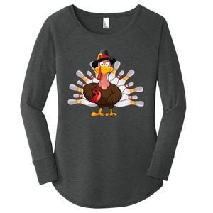 Funny Thanksgiving Turkey Bowling Pin Matching Team Women's Perfect Tri Tunic Long Sleeve Shirt