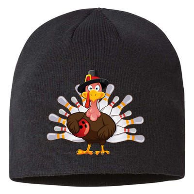 Funny Thanksgiving Turkey Bowling Pin Matching Team Sustainable Beanie