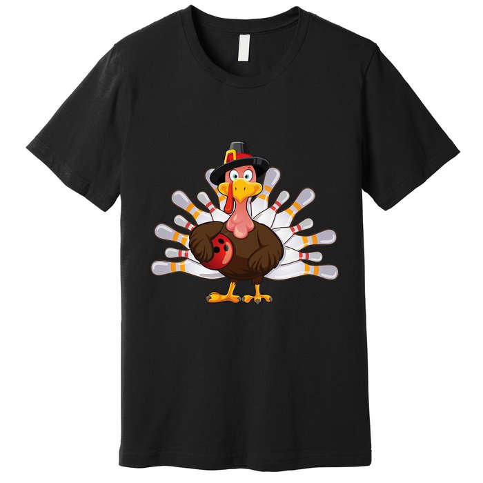 Funny Thanksgiving Turkey Bowling Pin Matching Team Premium T-Shirt