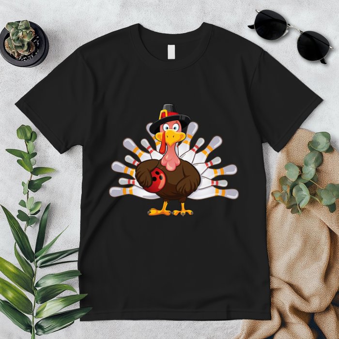Funny Thanksgiving Turkey Bowling Pin Matching Team Premium T-Shirt