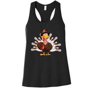 Funny Thanksgiving Turkey Bowling Pin Matching Team Women's Racerback Tank