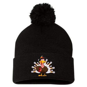 Funny Thanksgiving Turkey Bowling Pin Matching Team Pom Pom 12in Knit Beanie