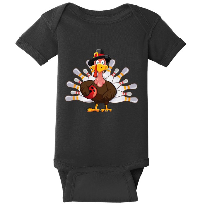 Funny Thanksgiving Turkey Bowling Pin Matching Team Baby Bodysuit