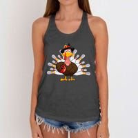 Funny Thanksgiving Turkey Bowling Pin Matching Team Women's Knotted Racerback Tank