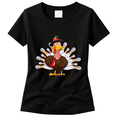 Funny Thanksgiving Turkey Bowling Pin Matching Team Womens T-Shirt