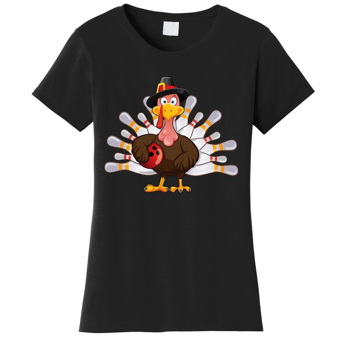 Funny Thanksgiving Turkey Bowling Pin Matching Team Women's T-Shirt