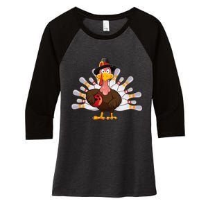 Funny Thanksgiving Turkey Bowling Pin Matching Team Women's Tri-Blend 3/4-Sleeve Raglan Shirt