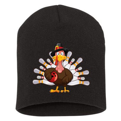 Funny Thanksgiving Turkey Bowling Pin Matching Team Short Acrylic Beanie