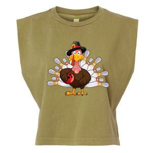 Funny Thanksgiving Turkey Bowling Pin Matching Team Garment-Dyed Women's Muscle Tee