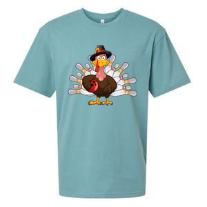 Funny Thanksgiving Turkey Bowling Pin Matching Team Sueded Cloud Jersey T-Shirt