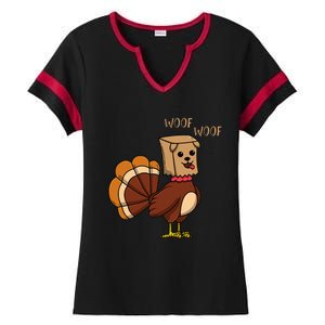 Funny Thanksgiving Turkey Dog Ladies Halftime Notch Neck Tee