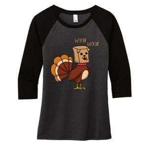 Funny Thanksgiving Turkey Dog Women's Tri-Blend 3/4-Sleeve Raglan Shirt