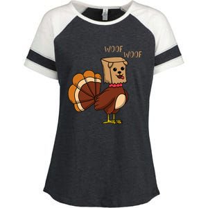 Funny Thanksgiving Turkey Dog Enza Ladies Jersey Colorblock Tee