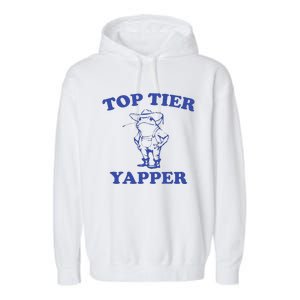 Funny Top Tier Yapper Funny Meme Cowboy Frog Yapping Quote Garment-Dyed Fleece Hoodie