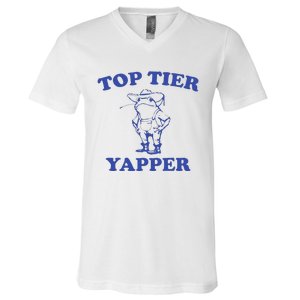 Funny Top Tier Yapper Funny Meme Cowboy Frog Yapping Quote V-Neck T-Shirt