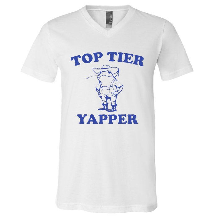 Funny Top Tier Yapper Funny Meme Cowboy Frog Yapping Quote V-Neck T-Shirt