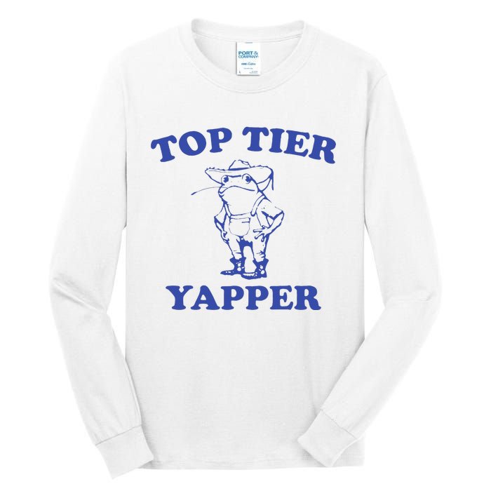 Funny Top Tier Yapper Funny Meme Cowboy Frog Yapping Quote Tall Long Sleeve T-Shirt