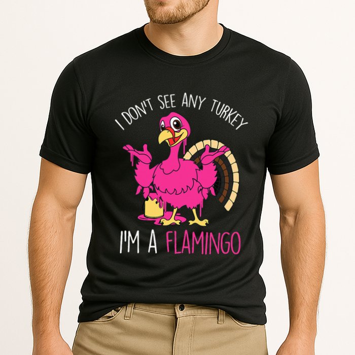 Funny Thanksgiving Turkey Pink Flamingo Pun Performance Shirt