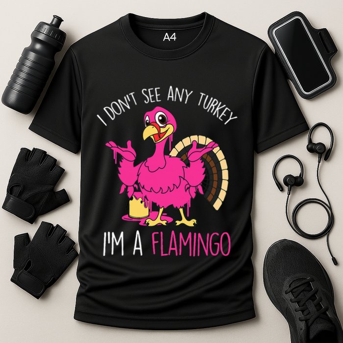 Funny Thanksgiving Turkey Pink Flamingo Pun Performance Shirt