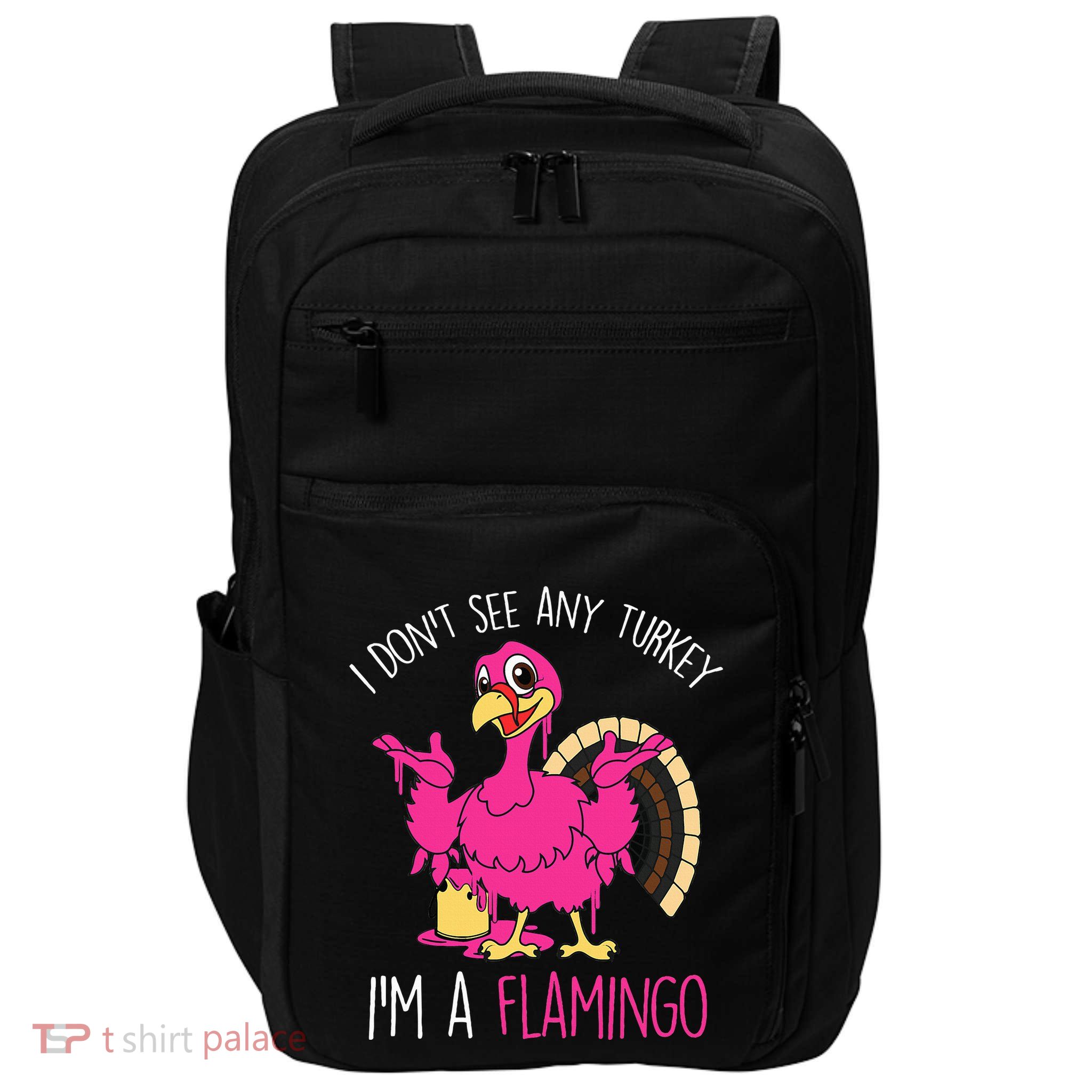 Funny Thanksgiving Turkey Pink Flamingo Pun Impact Tech Backpack