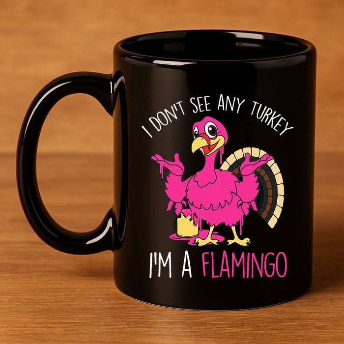Funny Thanksgiving Turkey Pink Flamingo Pun 11oz C Handle Ceramic Mug