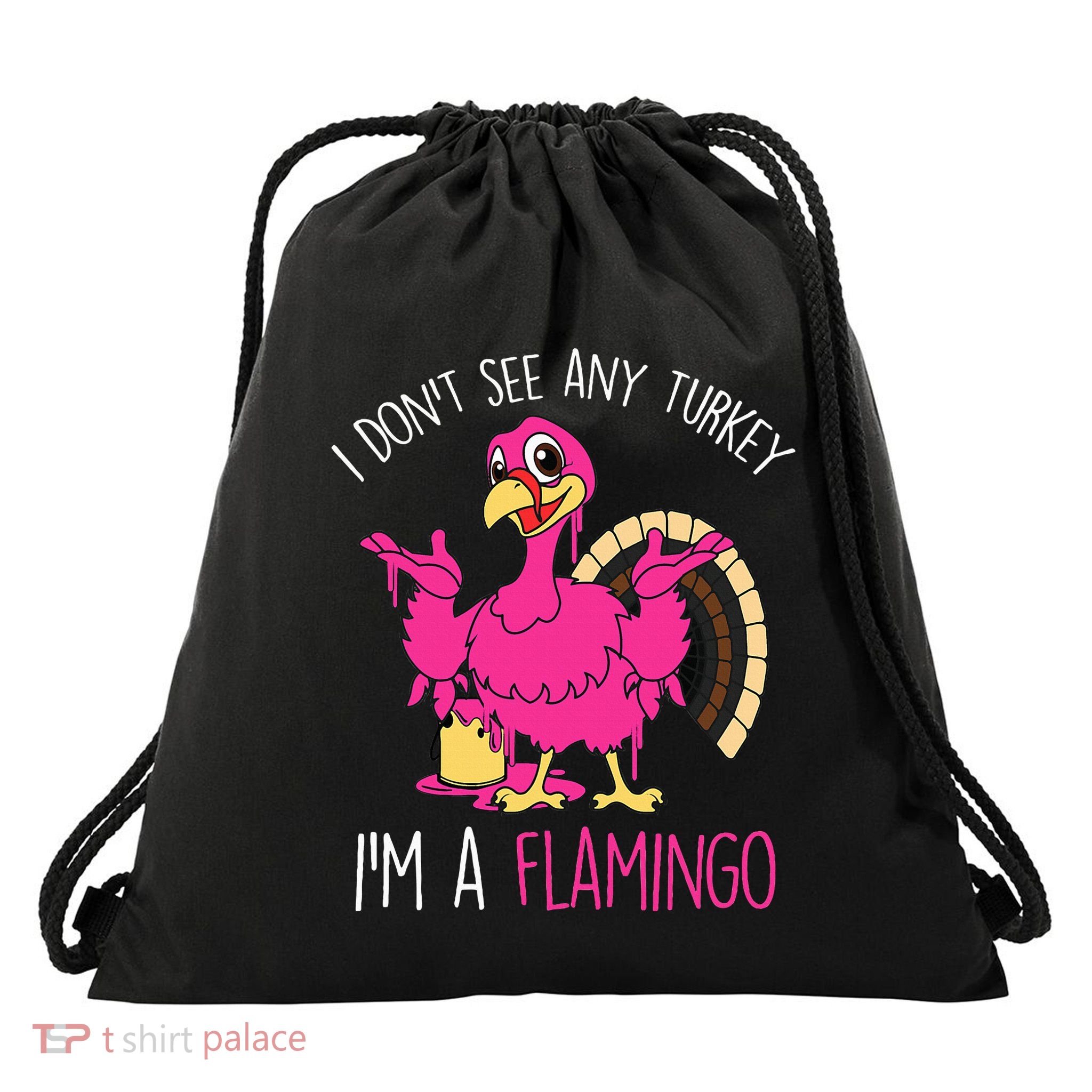 Funny Thanksgiving Turkey Pink Flamingo Pun Drawstring Bag
