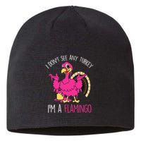 Funny Thanksgiving Turkey Pink Flamingo Pun Sustainable Beanie
