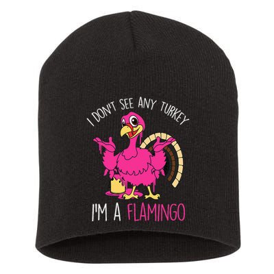 Funny Thanksgiving Turkey Pink Flamingo Pun Short Acrylic Beanie