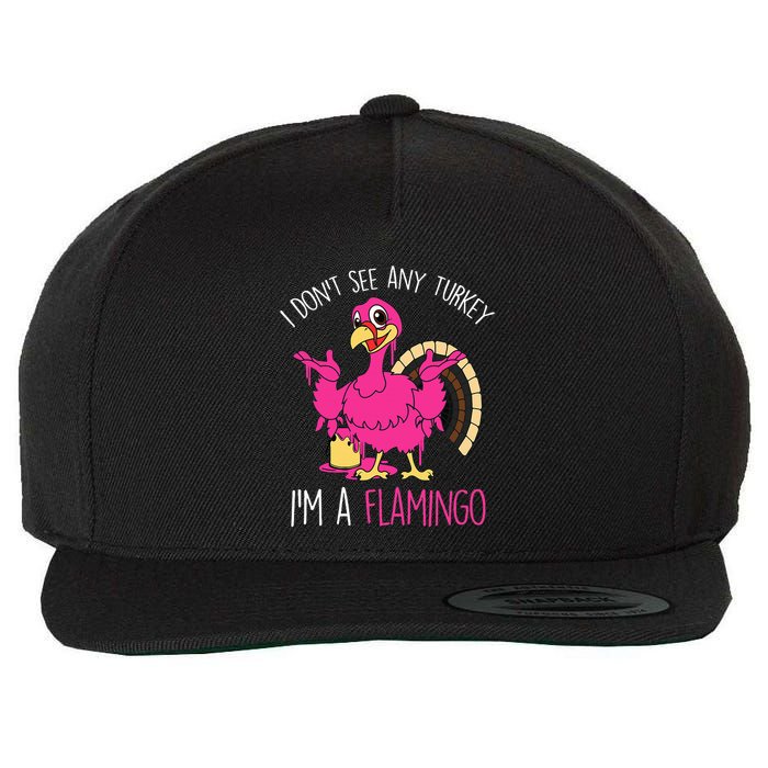 Funny Thanksgiving Turkey Pink Flamingo Pun Wool Snapback Cap