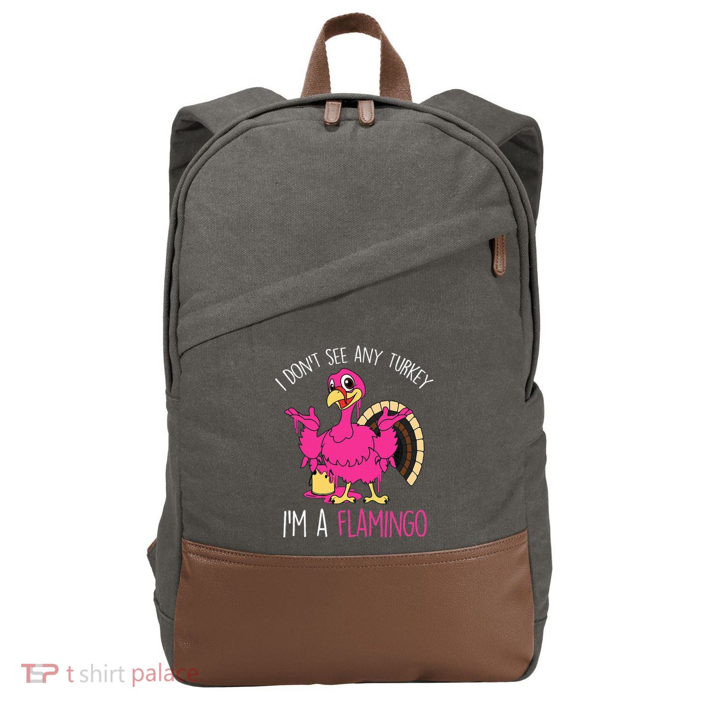Funny Thanksgiving Turkey Pink Flamingo Pun Cotton Canvas Backpack