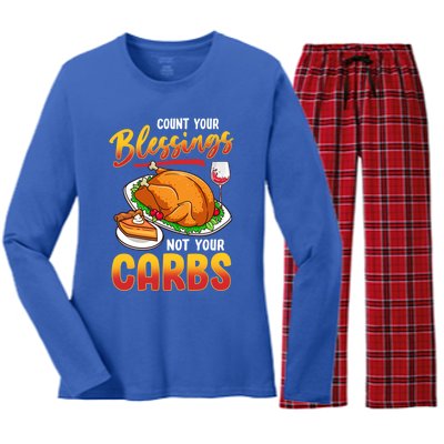 Funny Thanksgiving Turkey Day Feast Mode Count Your Blessing Funny Gift Women's Long Sleeve Flannel Pajama Set 