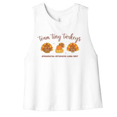 Fall Team Tiny Turkeys Neonatal Nicu Nurse Thanksgiving Cute Women's Racerback Cropped Tank