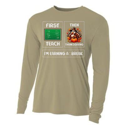 First Teach Then Thanksgiving IM Earning A Break Teacher Cooling Performance Long Sleeve Crew