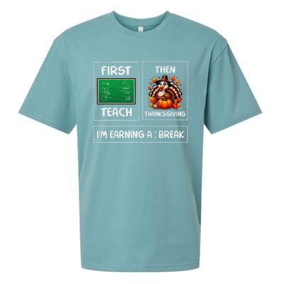 First Teach Then Thanksgiving IM Earning A Break Teacher Sueded Cloud Jersey T-Shirt