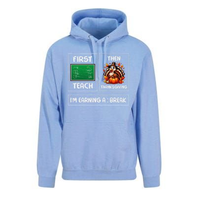 First Teach Then Thanksgiving IM Earning A Break Teacher Unisex Surf Hoodie