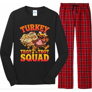 Funny Thanksgiving Turkey Running Trot Squad Gift Long Sleeve Pajama Set