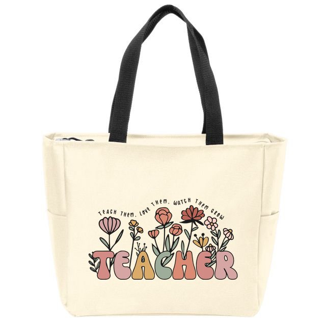 Floral Teacher Tote Bag Teach Them Love Them Zip Tote Bag