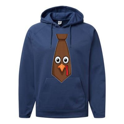 Funny Thanksgiving Tie With Turkey For Family Dinner Performance Fleece Hoodie