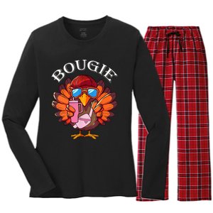 Funny Thanksgiving Turkey Trendy Bougie Fall Vibes Women Women's Long Sleeve Flannel Pajama Set 