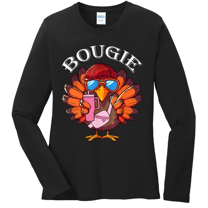 Funny Thanksgiving Turkey Trendy Bougie Fall Vibes Women Ladies Long Sleeve Shirt