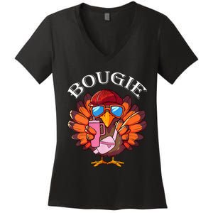 Funny Thanksgiving Turkey Trendy Bougie Fall Vibes Women Women's V-Neck T-Shirt